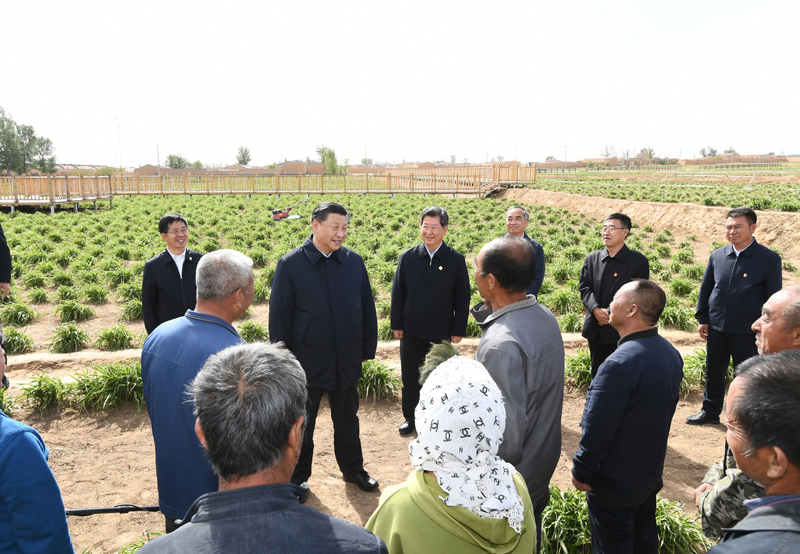 5月11日至12日，中共中央總書記、國家主席、中央軍委主席習(xí)近平在山西考察。這是5月11日下午，習(xí)近平在大同市云州區(qū)有機黃花標準化種植基地，同正在勞作的村民們親切交談。新華社記者 謝環(huán)馳 攝