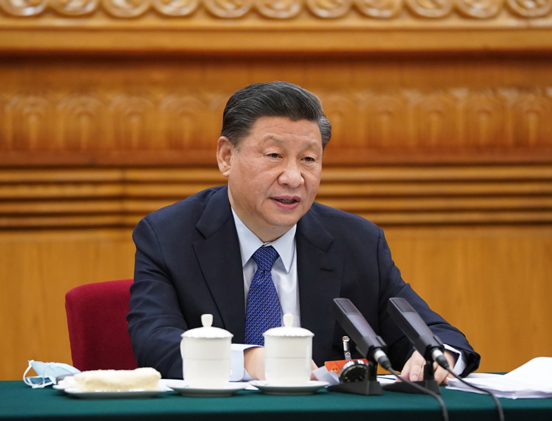 3月7日，中共中央總書記、國家主席、中央軍委主席習(xí)近平參加十三屆全國人大四次會(huì)議青海代表團(tuán)的審議。新華社記者 李學(xué)仁 攝