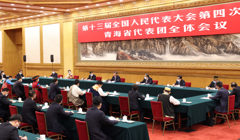 3月7日，中共中央總書記、國家主席、中央軍委主席習(xí)近平參加十三屆全國人大四次會(huì)議青海代表團(tuán)的審議。新華社記者 黃敬文 攝