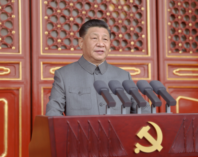7月1日，慶祝中國共產(chǎn)黨成立100周年大會(huì)在北京天安門廣場隆重舉行。中共中央總書記、國家主席、中央軍委主席習(xí)近平發(fā)表重要講話。新華社記者 鞠鵬 攝