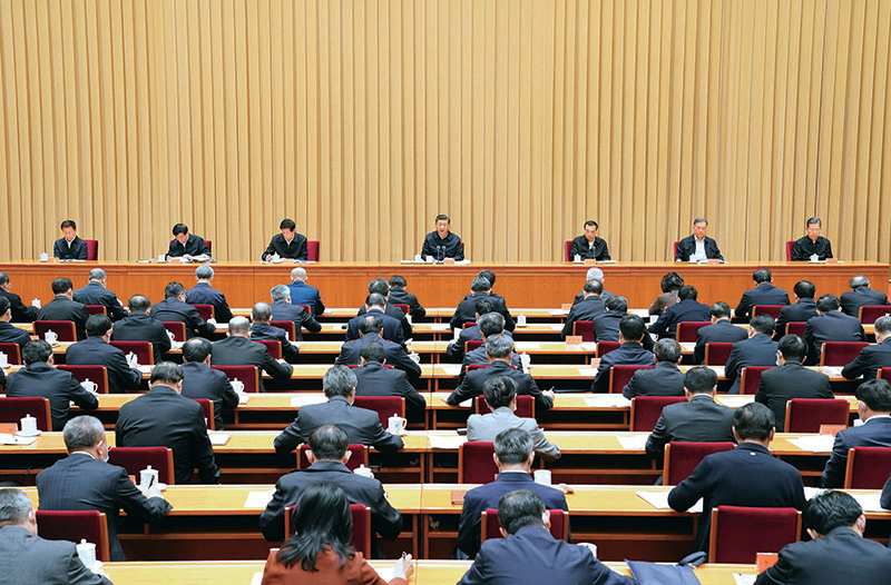 2020年11月16日至17日，中央全面依法治國工作會議在北京召開。中共中央總書記、國家主席、中央軍委主席習(xí)近平出席會議并發(fā)表重要講話。　新華社記者 饒愛民/攝